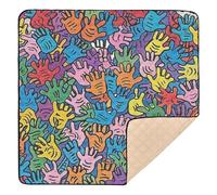 Multicolored Handprint Large Sturdy Baby Activity Play Mat for Indoor Outdoor Washable Infant Play Activity Mat for Babies Infants Toddlers, 50'' x 50''