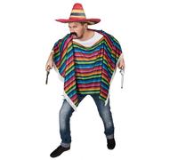 Multicolored Mexican poncho with fringes for adults