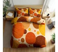Multicolored Printed Duvet Cover Set 200 x 200 cm, Retro Orange Brown Circles Soft Quilt Covers with Pillowcase - Double Bedding and Easy Care Hotel Quality Hypoallergenic Duvet Cover