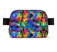 Multicolored Roses Square Fashion Waist Bag with Print,Water-Resistant Twill Fabric,Chest Pack Or Belt Bag, Adjustable Strap 65-120cm for Men Women