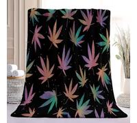 Multicolored Soft Cozy Throw Blanket, Cannabis Leaves Sparkles Reversible Fleece Flannel Blanket for Couch Bed Sofa Office Travel, Minimalist Modern Comfortable Warm All Season Blankets, 180 x 200 cm