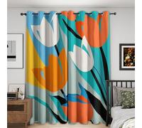 Multicolored Tulip Blackout Curtains, 66x54, Modern Abstract Flower Curtains for Bedroom Livingroom, Thermal Eyelet Curtains & Drapes 54 Drop, Window Treatments, 2 Panels M&1096