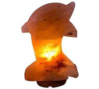 Multicolored USB Hand Carved Himalayan Pink Salt Lamp, Animal Shaped Salt Lamp, Natural Wooden Base (Pink, Bottlenose Dolphin Pink Himalayan Sea Salt Lamp)
