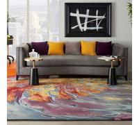 Multicolored Viscose , Wool Abstract , Optical/(3D) Handmade , Luxurious , Wool Rug For Living Room, Bedroom - 236Cm X 297Cm