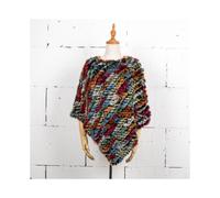 (Multicolour 1, One Size) Women Knit Rabbit Fur Shawl Poncho Cape Robe Tippet Wrap Female Girl Warm Coat Jakcet CK701