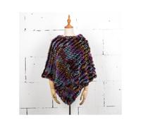 (Multicolour 2, One Size) Women Knit Rabbit Fur Shawl Poncho Cape Robe Tippet Wrap Female Girl Warm Coat Jakcet CK701