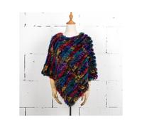 (Multicolour 3, One Size) Women Knit Rabbit Fur Shawl Poncho Cape Robe Tippet Wrap Female Girl Warm Coat Jakcet CK701