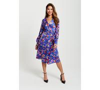 Multicolour Abstract Dot Print Midi Wrap Dress In Blue Liquorish Blue 8