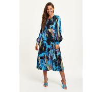 Liquorish Women's Multicolour Abstract Print Midi Dress with Long Sleeves and Tie Waist Cocktail, 10