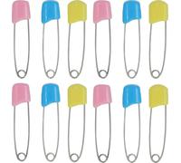 Multicolour Baby Diaper Nappy Pins, Pack of 12, Pink, Blue and Yellow Safety Pins