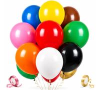 Multicolour Balloons 100 Pack, 12 Inch Thick Latex Rainbow Party Balloons with 2 x 10m Ribbons, 10 Assorted Colours for Birthday, Wedding, Baby Shower, Graduation & Party Decorations