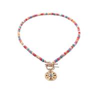 Multicolour Beaded Necklace with Gold-Tone Evil Eye Pendant - Bohemian Style Neckpiece for Women and Girls, Boho Design Necklace