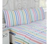 Rapport Home Brushed Cotton Sheet Set, Candy Stripe, 100% Cotton, Double | Includes fitted sheet, flat sheet and pillowcases. Warm, soft flannelette-feel cotton fabric.