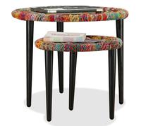 Multicolour Chindi Weave Coffee Table Set, 2 Pieces, Large & Small, Steel Frame