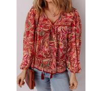 Multicolour Ethnic Paisley Print Tassel Tie Puff Sleeve Boho Blouse Everyday The Label Multi L