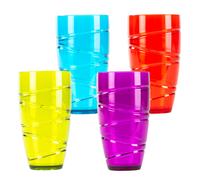 LIVIVO Set of 4 Hi Ball Plastic Acrylic Drink Tumblers with Swirl Design - Stackable Glasses Great for Picnics, BBQ’s, Poolside, Camping, Children’s Parties or Just Everyday Use (Set of 4, Colour)