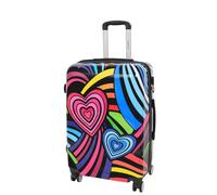 (Multicolour, Medium) Expandable Hard Shell Multicolour Hearts 4 Wheel Luggage Suitcase