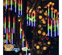 Multicolour Meteor Shower Rain Drop Lights - 30CM 8 Tubes Falling Rain, Waterproof Icicle Lights for Weddings, Parties, Xmas Tree, Outdoor Garden Decoration with UK Plug