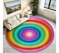 Multicolour Oval Striped Round Rug 90 cm, Geometric Washable Area Mat | Iridescent Wave Circle Floor Carpet, Soft Non-Skid Rubber Base, Vibrant Contemporary Accent Rug for Flat & Lounge