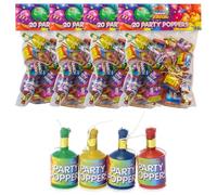 Multicolour Party Popper Fun and Easy to Use - 4 Packs of 20 Poppers - Perfect for Parties, New Years Eve and all Celebrations and Special Occasions - 80 in Total