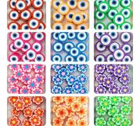 Multicolour Polymer Beads and Charms - Elegant Evil Eye and Flower Design for Creative DIY Jewelry Making - Craft Supplies for Bracelets and Necklaces