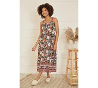 Multicolour Retro Floral Print Midi Sun Dress With Border Hem Yumi Multi 12