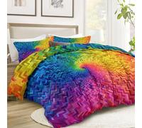 Multicolour Single Coverless Duvet 135x200cm 10.5 Tog, Psychedelic V Shape Rainbow Pattern Reversible All Seasons Quilt for Kids & Teens - Breathable Microfibre Bedding Set with 2 Pillowcase