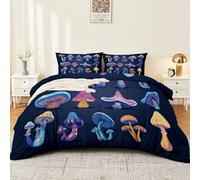 Multicolour Super Soft Microfiber Duvet Cover, Cute Cartoon Plant Mushroom Prints Bedding Reversible Sets, Vintage Psychedelic style, Easy Care, 200 x 200 cm with Zipper Closur and 2 Pillowcases