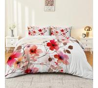 Multicolour Super Soft Microfiber Duvet Cover, Ink Wash Light Shadow Floral Prints Bedding Reversible Sets, Minimalist Illustration style, 260 x 220 cm with Zipper Closur and 2 Pillowcases