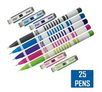 (Multicoloured - 25 Pens) Reception Ball Pen Ballpoint Snap Smooth Blue Fine