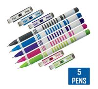 (Multicoloured - 5 Pens) Reception Ball Pen Ballpoint Snap Smooth Blue Fine