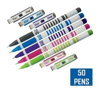 (Multicoloured - 50 Pens) Reception Ball Pen Ballpoint Snap Smooth Blue Fine