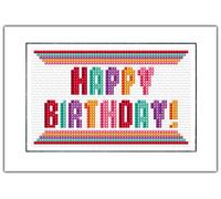 Multicoloured Block Wording Happy Birthday, A6 Card - 14 Count Cross Stitch Kit