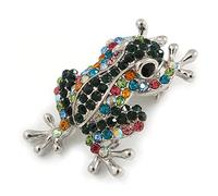 Multicoloured Crystal Frog/Toad Brooch In Silver Tone Metal - 35mm L