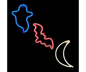 Multicoloured Ghost, Moon, Bat Halloween LED Neon Lights - 3PC Pack - Battery Powered, Light up for Halloween Parties - Bedrooms - Game Room By TRIXES