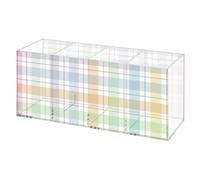 Multicoloured Gingham Desk Tidy Organiser Make Up Holder On Desk, 4 Compartments Makeup Brush Storage Organiser, Acrylic Make Up Storage Holder, Square Pen Tidy Pencil, Brush Pots, Comb