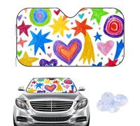 Multicoloured Hand Painted Love Star Car Windscreen Cover Sunshades, Frost Car Screen Cover for Winter, Accessories Frost Shield for Gifts Men Protection Windscreen Screen Suv Van (140× 70 cm)