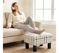 HOMCOM Chic Linen Fabric Foot Stool Ottoman Cube with Legs, Multi-colored