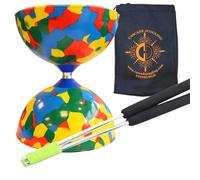 Multicoloured Jester Diabolo with Aluminium 'Metal' Sticks and Carry Bag - Rubber Diablo Set