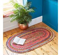 Multicoloured Jute and Cotton Oval Rag Rug Paper High Multi 115cm × 70cm