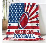 Multicoloured Lightweight Flannel Throw Blanket for Sofa, Soft Sport Rugby Fleece Blanket for Living Room, Vintage Americana Flag Throw Bed, Warm Cosy Decor Blanket or Gift, 180x220 cm