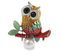 Multicoloured Owl Brooch In Silver Tone - 40mm Tall