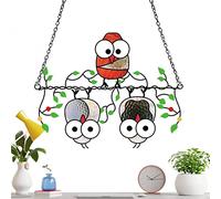 Multicoloured Owls Sun Catcher, Acrylic Window Spotted Owl Multicoloured - Owls on a Wire, for Birds, Funny Owl Upside Down for , Window Ornaments, Doors