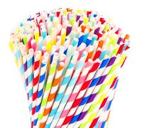 Multicoloured Paper Straws 200 Pack 6mm x 210mm Reusable Striped Design Straws for Juice Cocktail Milkshake Smothies Weddigs Parties and Birthday Celebrations