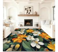 Multicoloured Soft Short Pile Rug 60 x 110 cm, Rustic Vintage Style Non Slip Durable Material, Bohemian Floral Plants Leaves Printed Washable Rug for Entryway Kitchen Office Dining Room