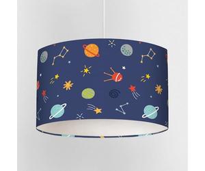 Multicoloured Space Lampshade - Rocket and Planet Design for Kids - 20cm, 30cm or 40cm Drum - Ceiling Pendant or Lamp Base - Children's Bedroom or Nursery Light Shade