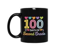 Multicoloured Tea Mugs Cute 100 Days of 2nd Grade Teacher Student Kids Retro Hearts Coffee Cups with Handle Tea Cups for Friend Tea 330ml