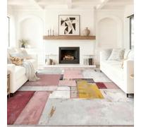 Multicoloured Washable Rug 80 x 150 cm, Geometric Modern Soft Short Pile Non slip Rug, Abstract Square Colour Block Carpet for Living Room Bedroom Dining Room