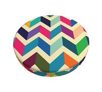 Multicoloured Zig Zag Print Round Bar Stool Covers Soft Elastic Stool Cushion Slipcover Chair Slipcovers for Dining Room 12 Inch