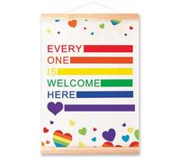 Multicultural Diversity Equality Poster Hanger Frame for Classroom School Nursery Wall Decor,Every One is Welcome Here Canvas Wall Art Poster Print Wall Hanging 16x12in